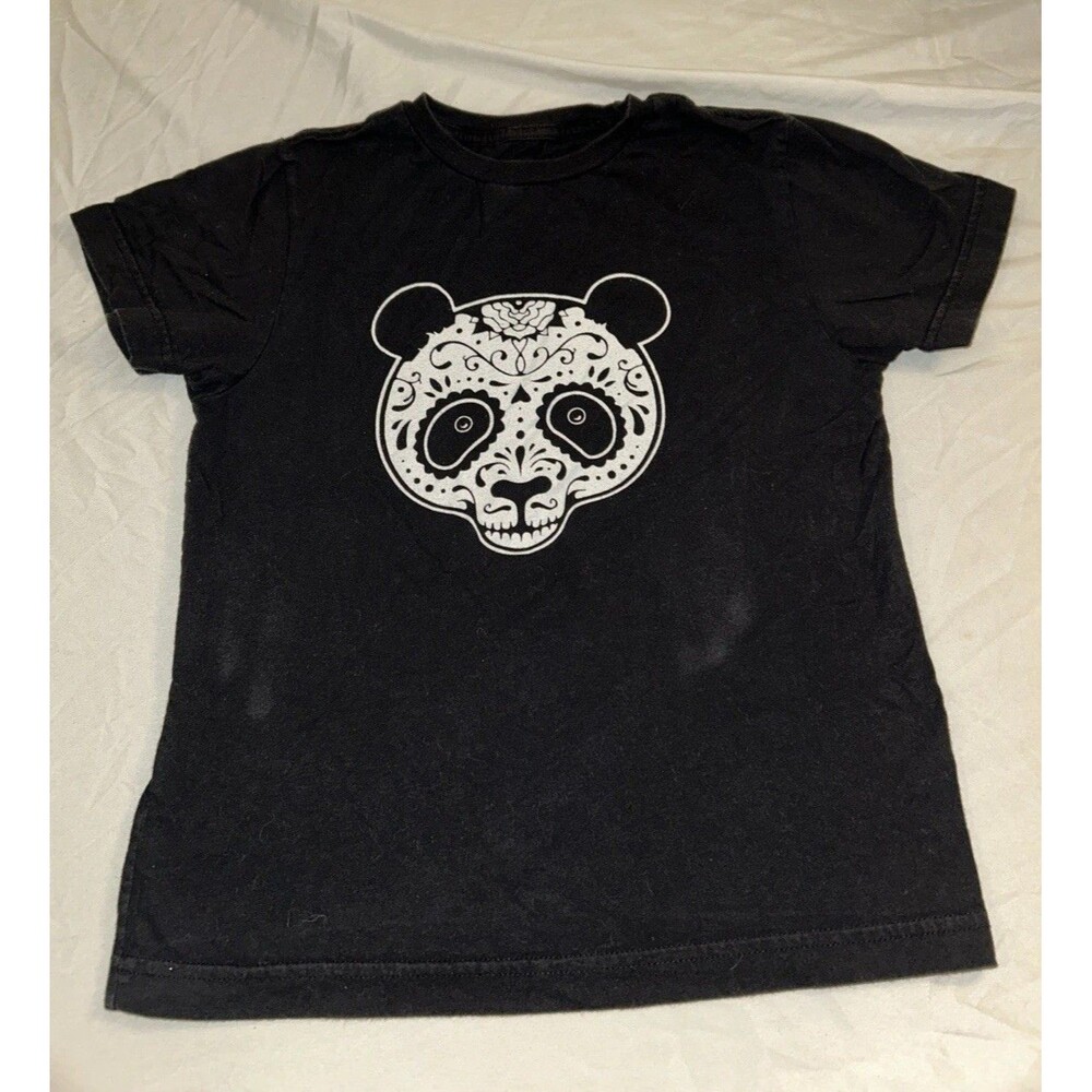 Day of the Dead Panda Bear Sugar Skull Youth Graphic T Shirt Black XS ~14x9